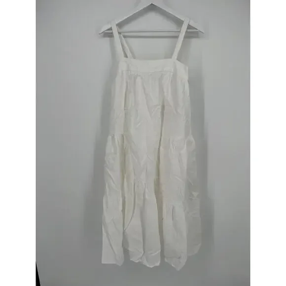 QUINCE White 100% European Linen Trapeze Midi Dress NWT Size Small - Picture 9 of 10